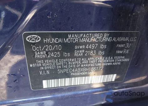 2011 Hyundai Sonata Se 2.0T from USA, damaged, VIN 5NPEC4ABXBH186172